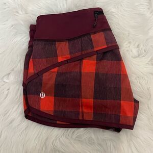 Lululemon Run Speed Short Yama Check Heathered Flaming Tomato / Rust Berry 6